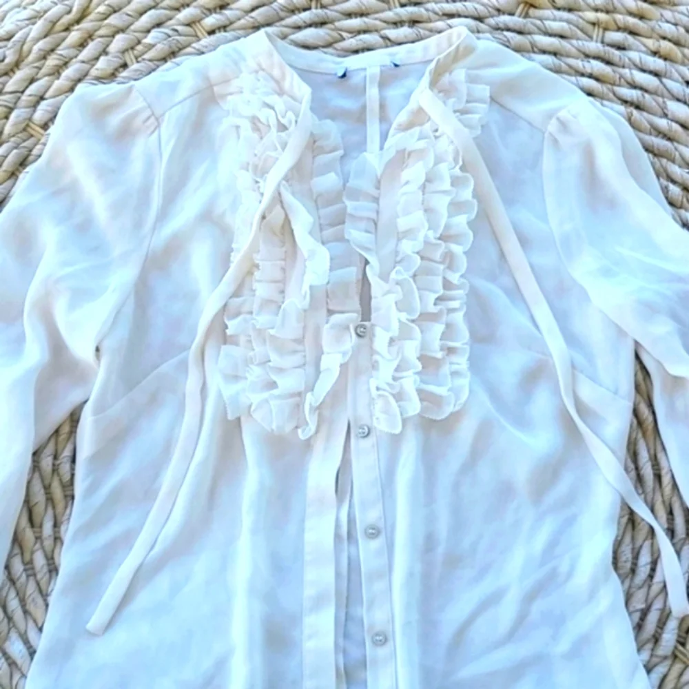 Cream Ruffled Bib Collar Button Down Top - Picture 2 of 10